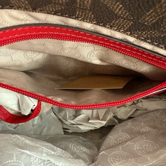 NWT Beautiful Michael Kors Red and Brown Tote Bag - Picture 6 of 7